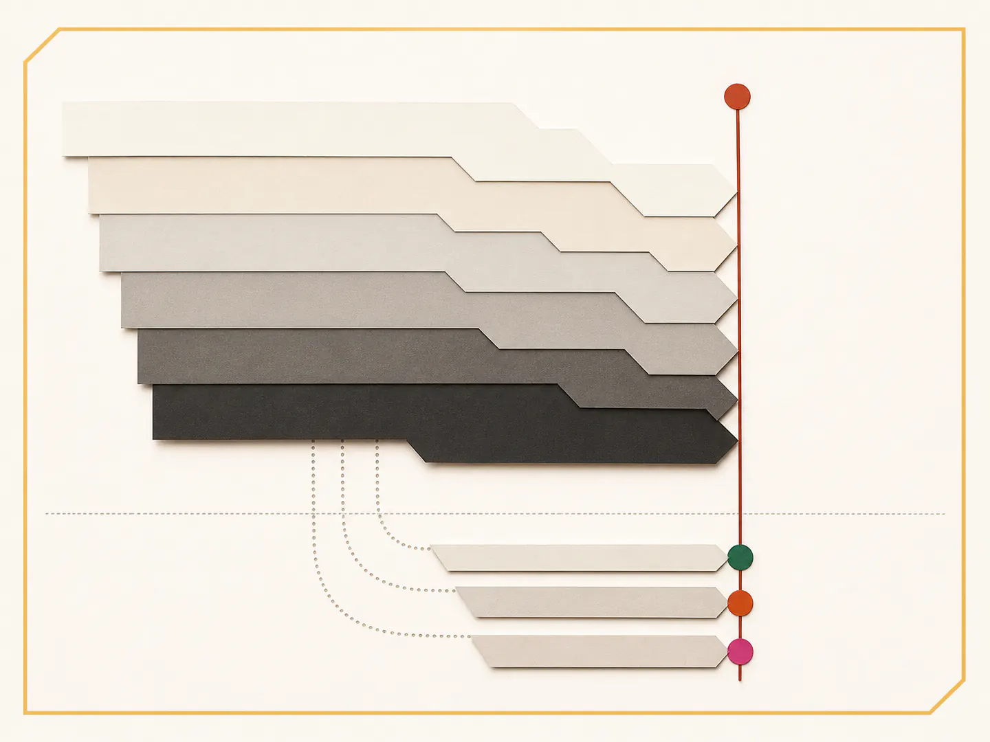 Task strips compressing toward a fixed date while optional work moves to a separate lane